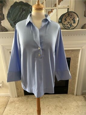 Hinson Wu Blue Women's Pullover Button-Neck Shirt